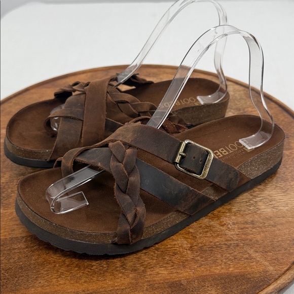 Footbeds Sandals Wm 7M Brown Leather Strappy Braided White Mountain Boho - Picture 1 of 9